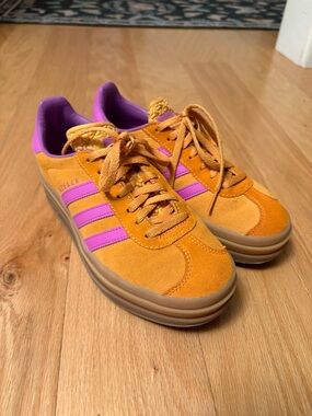 adidas Suede Platform Sneakers in Orange with Pink Accents
